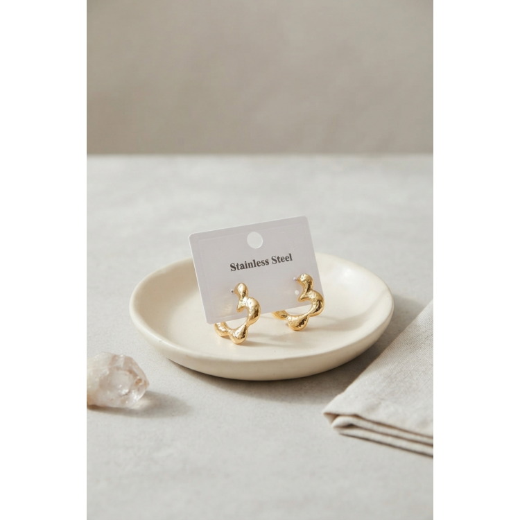 316L Çelik Gold Renk Çiçek Halka Model Küpe 5886