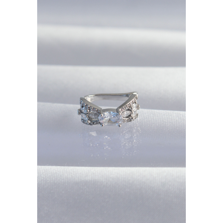 Pirinç Gümüş Renk Zirkon Taş Kaplama Earcuff Küpe 5886