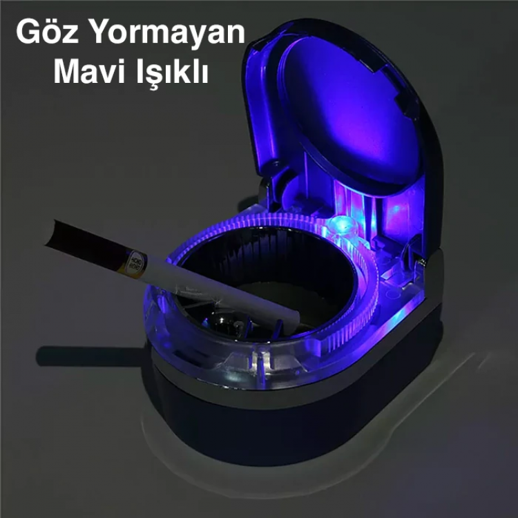 Ally SD-1201 Led Işıklı Kapaklı Araç Küllük Oto Araba Kül Tablası-(5775)