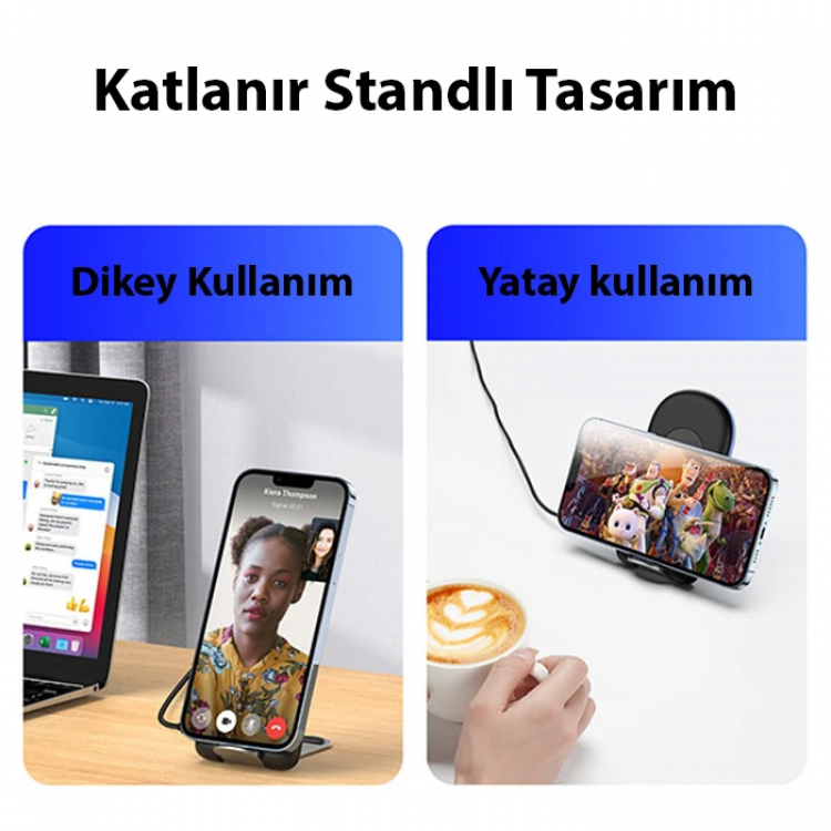 Duzzona W2 Katlanır Standlı 15W Hızlı Şarj Wireless Kablosuz Şarj Cihazı-(5775)