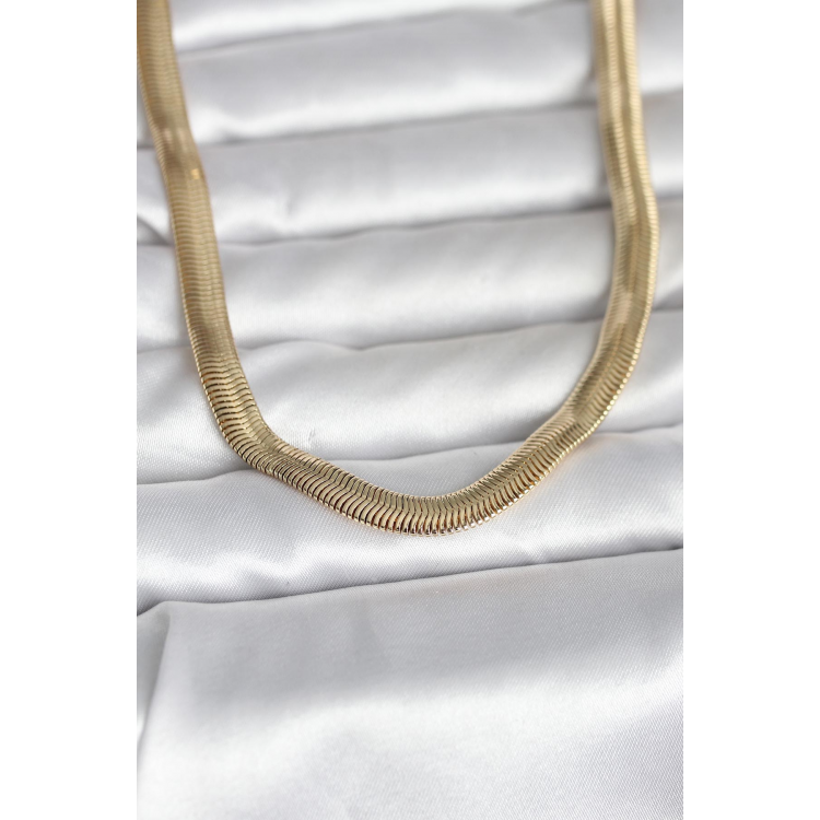 CM 14K Gold Renk Kalın Yassı Yılan Zincir Model 45 cm Kadın Kolye 5886