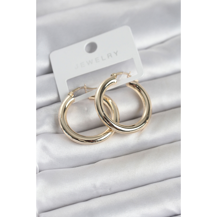 Gold Renk Pirinç Halka 30 mm Kadın Küpe 5886