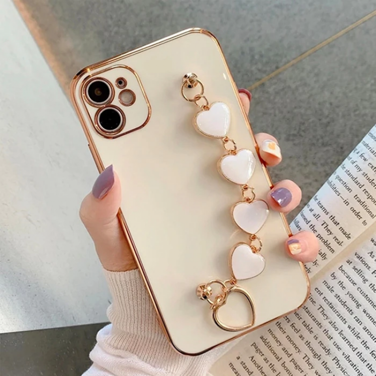 Ally iPhone 12 6.1inç Kılıf Kalp Bileklik Tutuculu Lüx Silikon Askılı Kılıf-(5775)