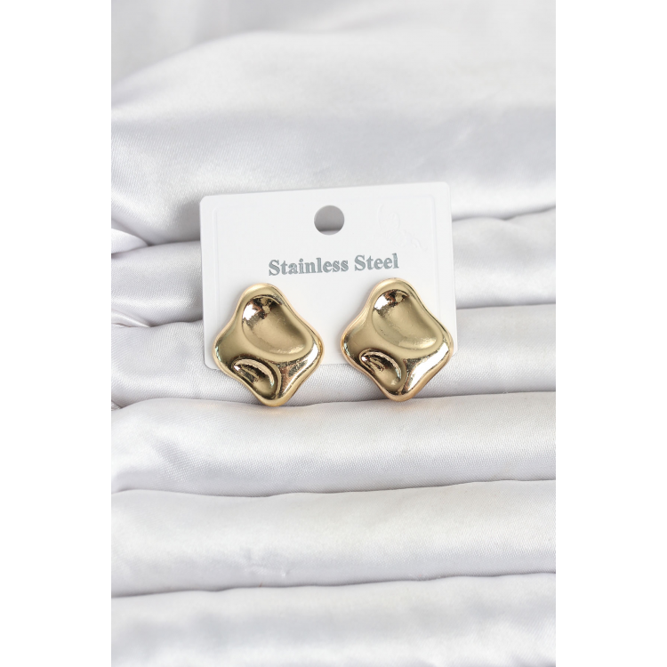 316L Çelik Gold Renk Plaka Model Kadın Küpe 5886