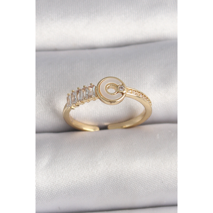 Pirinç Gold Renk Zirkon Taşlı Ayarlanabilir Kadın Yüzük 5886
