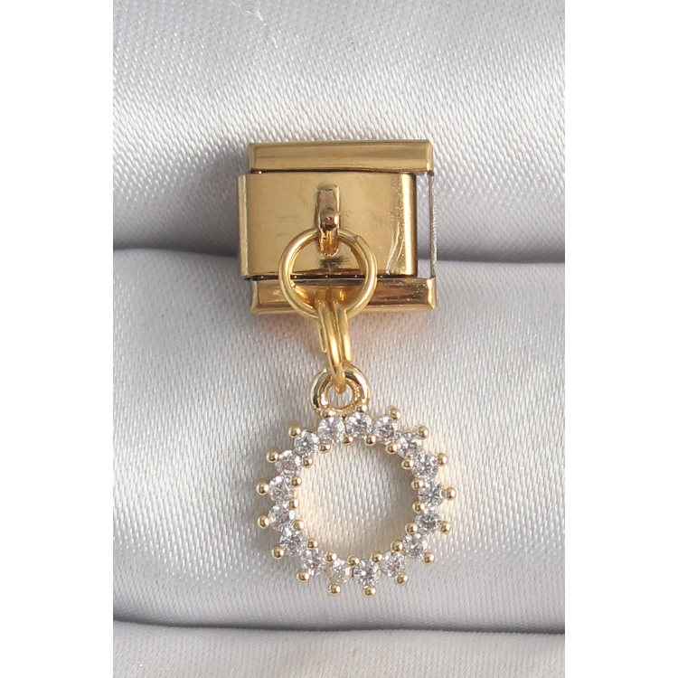 316L Çelik Gold Renk Zirkon Taşlı Sallantı Güneş Model Nomination Charm 5886