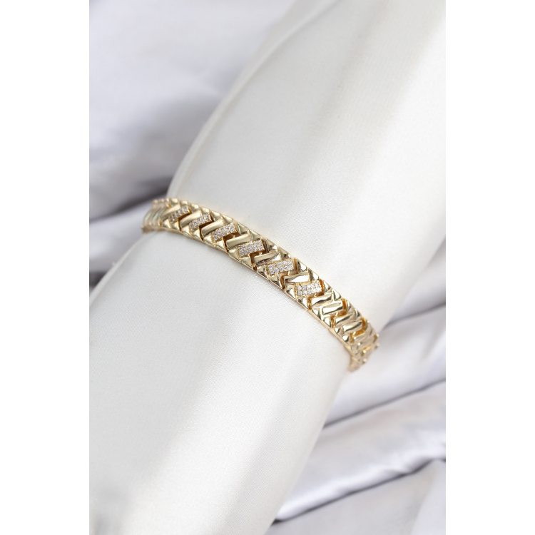 CM Geometrik Model Zirkon Taşlı VIP Seri Gold Renk Pirinç Kadın Bileklik 5886