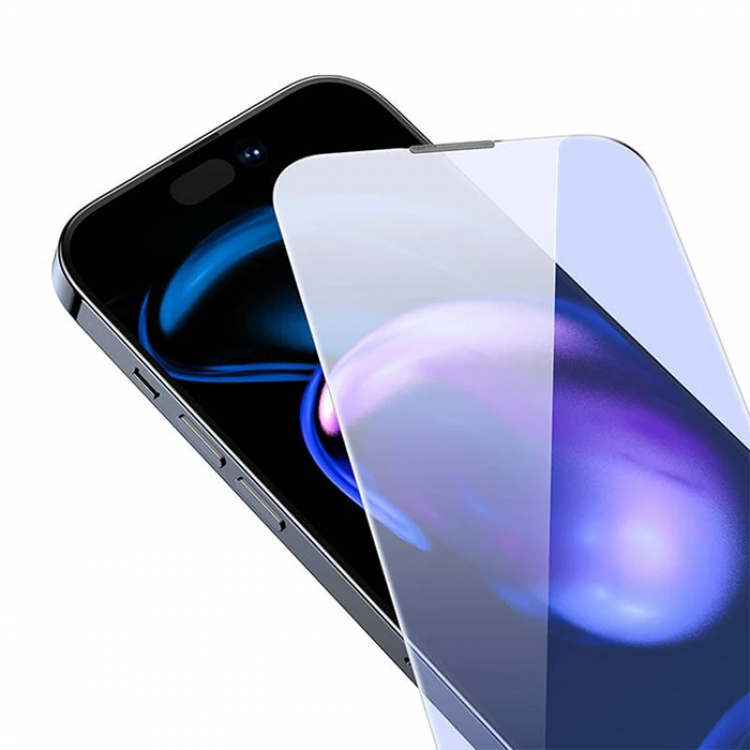 Baseus Crystal iPhone 15 Pro Max Full Koruma Anti Mavi Işık Tempered Cam Ekran Koruyucu 2 Adet Set-(5775)