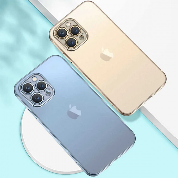 iPhone 13 Pro Max Renkli Kenar Şeffaf Kılıf Kamera Korumalı Silikon Kılıf-(5775)