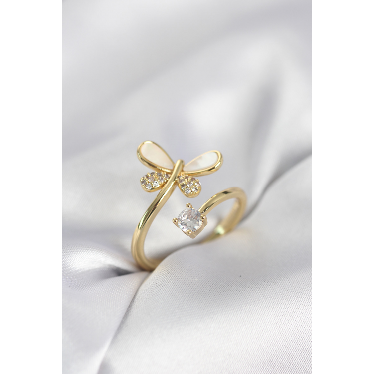 Gold Renk Yusufçuk Model Zirkon Taşlı Kadın Yüzük 5886