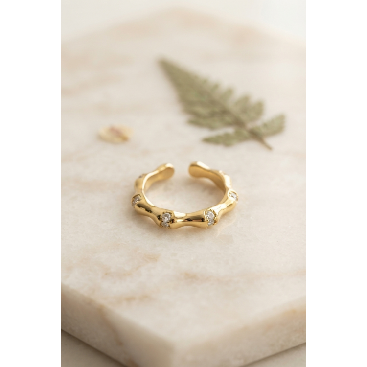 Gold Renk Kemik Model Zirkon Taşlı Kadın Yüzük 5886
