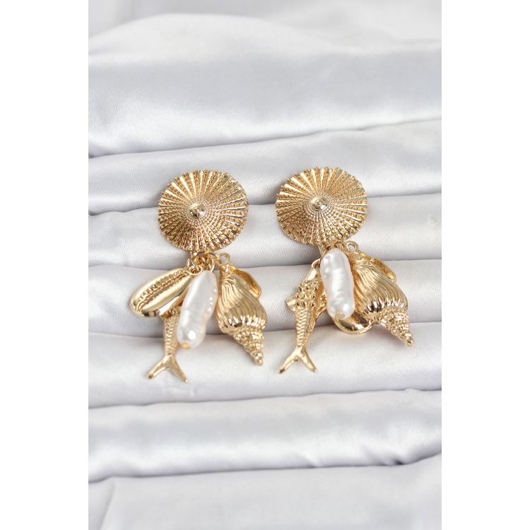 Gold Renk Deniz Temalı Vintage Kadın Küpe 5886