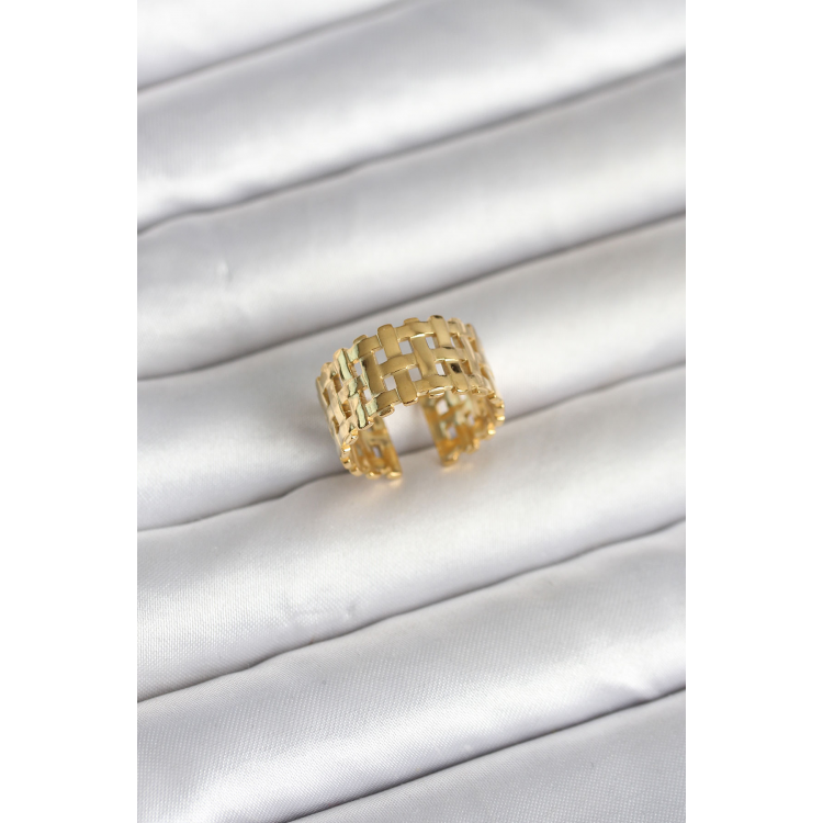 316L Çelik Gold Renk Hasır Model Kadın Yüzük 5886