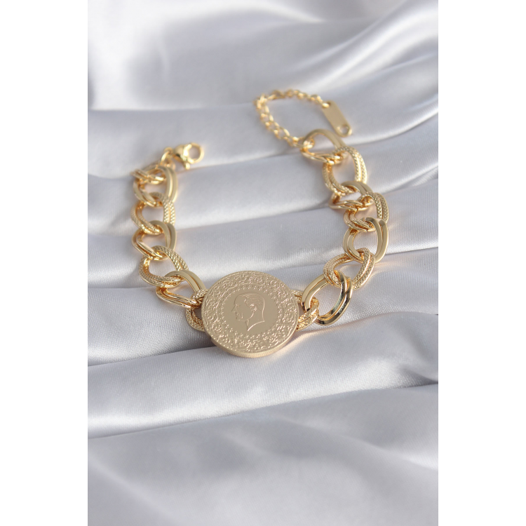 316L Çelik Gold Renk Tam Altın Model Samanyolu Kadın Bileklik 5886