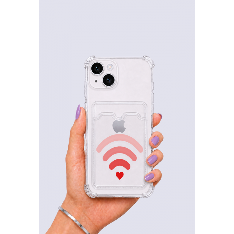 iPhone 15 Kartlıklı Aşk Sinyali Desenli Kılıf