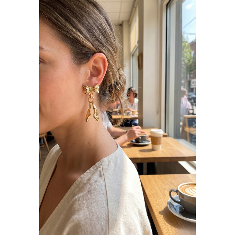 316L Çelik Gold Renk Fiyonk Tasarım Model Küpe 5886