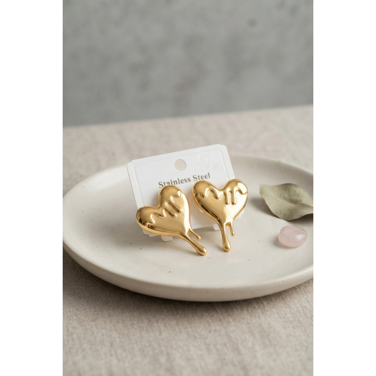 316L Çelik Gold Renk Melting Heart Model Küpe 5886