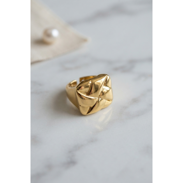 Geometrik Origami Tasarımlı Ayarlanabilir Gold Renk Yüzük 5886