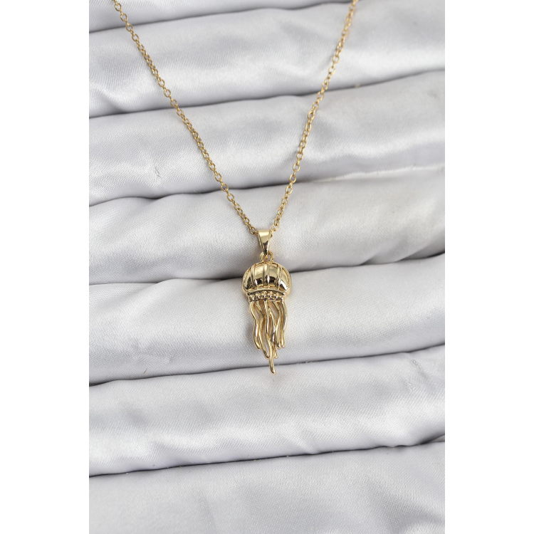 316L Çelik Zincir Gold Renk Deniz Anası Model Zirkon Taşlı Kadın Kolye 5886