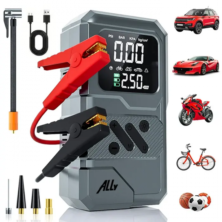 Ally ST-9654 Taşınabilir Göstergeli Araç Lastik Şişirme Ve Starter Akü Takviye Seti-(5775)