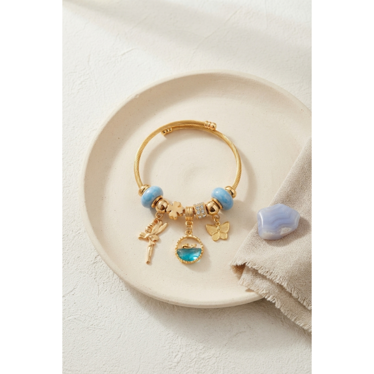 Balık ve Tinker Bell Model Mavi Charmlı Bileklik 5886