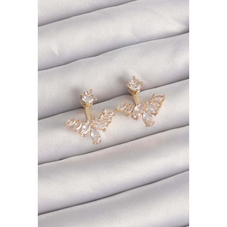 Pirinç Gold Renk Zirkon Taşlı V Model Küpe 5886