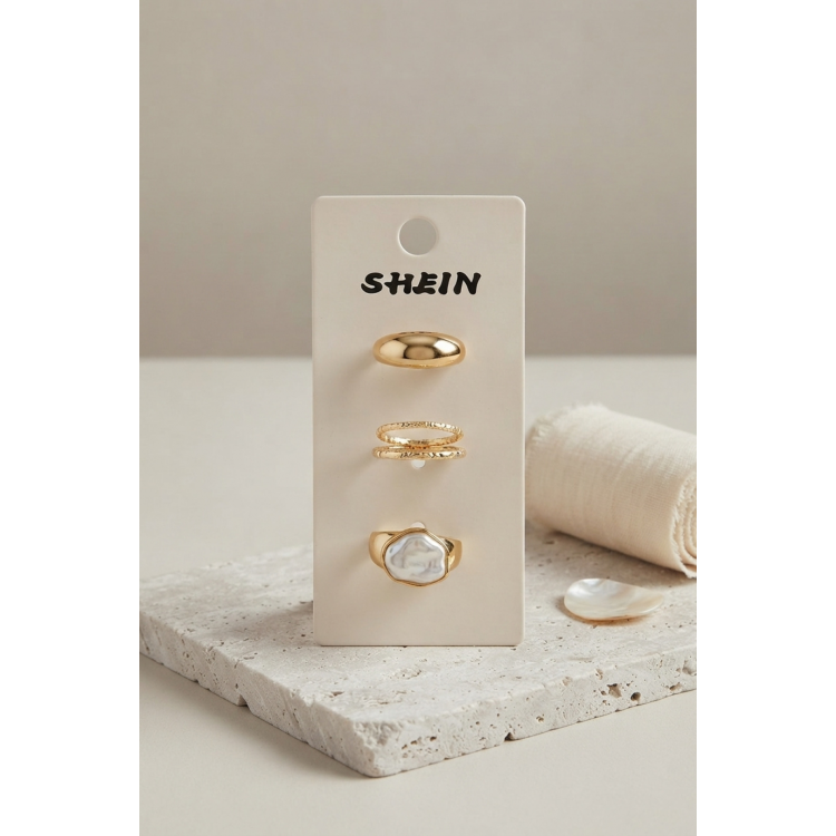 Gold Renk Pirinç 3'lü Vintage Kadın Yüzük Kombini BYK4290 5886