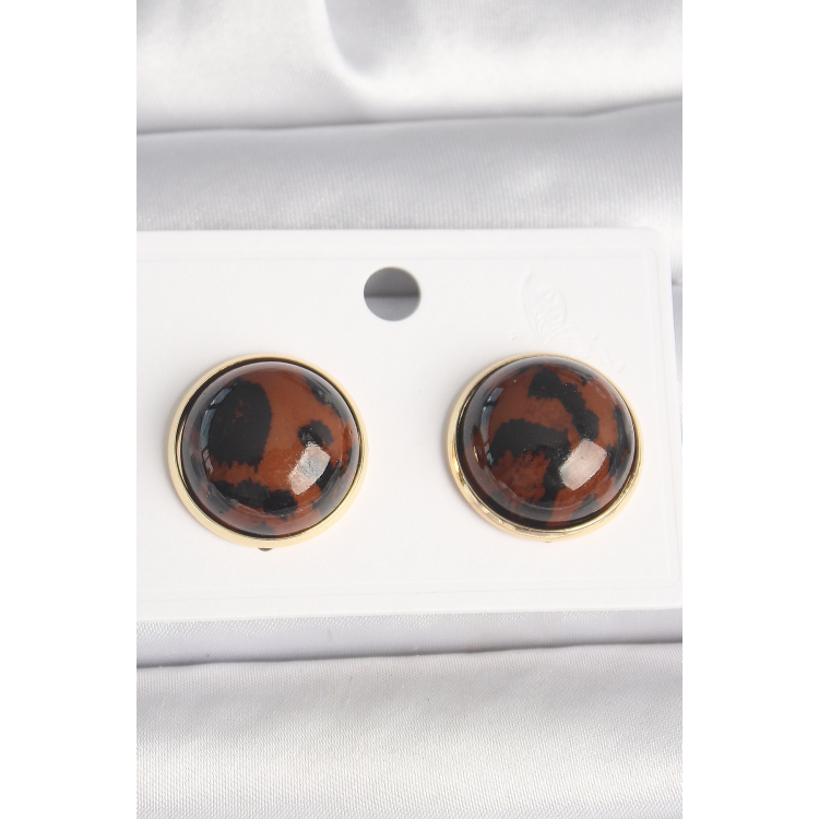 Pirinç Gold Renk 3D Daire Leopar Model Kadın Küpe 5886