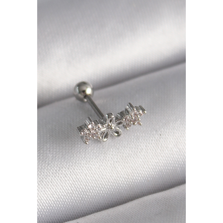 316L Çelik Gümüş Renk Zirkon Taşlı Çiçek Tragus Piercing 5886