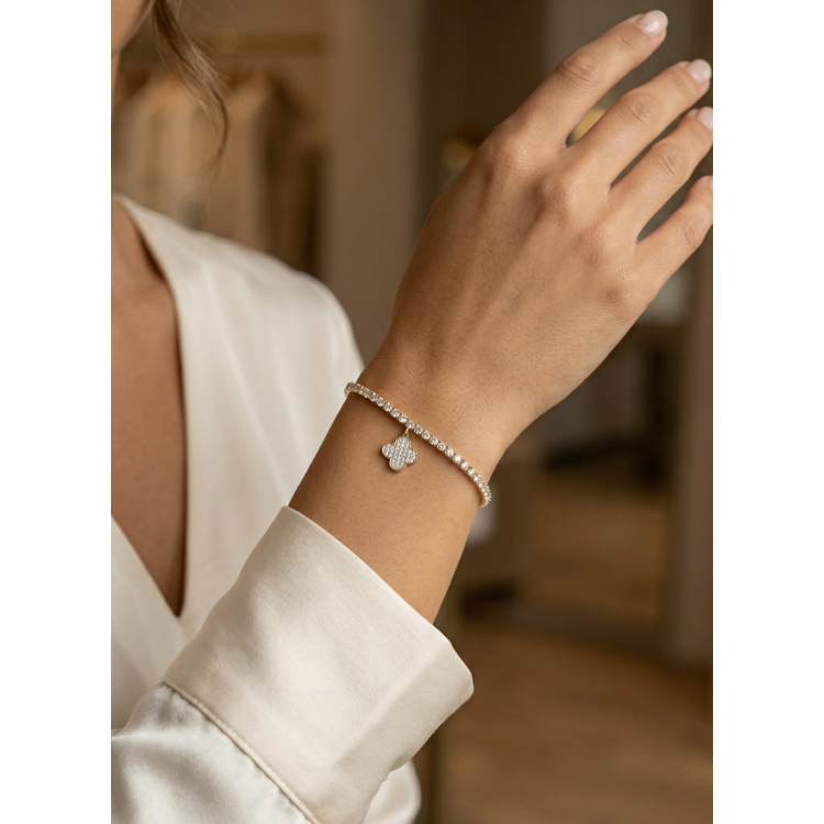 Yonca Model Zirkon Taşlı Gold Renk Asansörlü Su Yolu Bileklik 5886