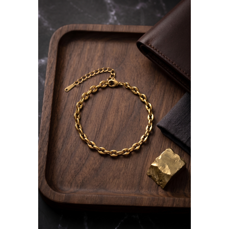 316L Çelik Gold Renk Rolo Zincir Model Erkek Bileklik 5886