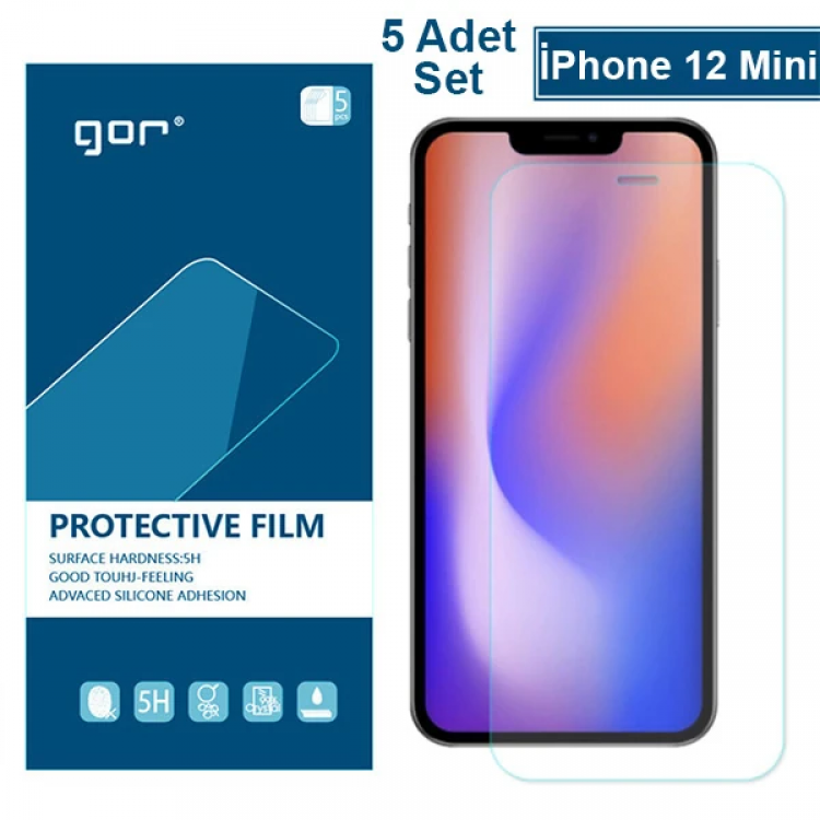 GOR İPhone 12 Mini 5.4 HD Ekran Koruyucu Jelatin 5 Adet Set-(5775)