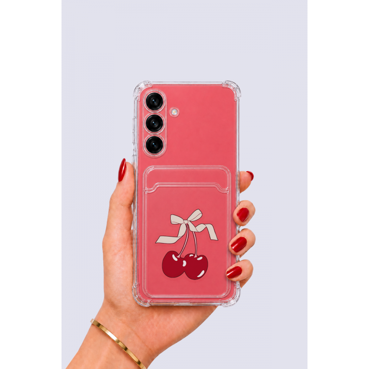 Samsung Galaxy S25 Kartlıklı Kiraz Desenli Kılıf