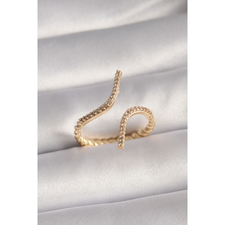 Pirinç Gold Renk Zirkon Taşlı Kadın Yüzük 5886