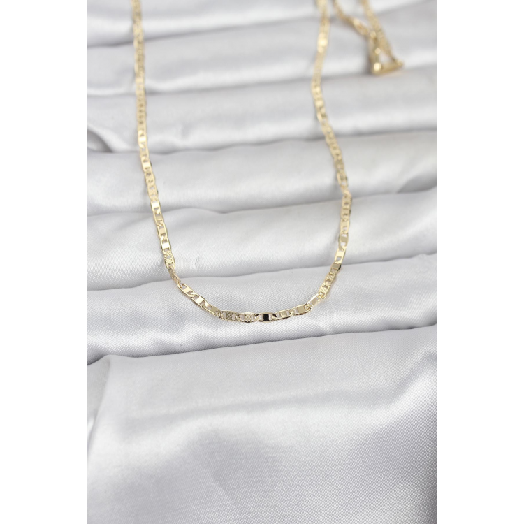 CM 14K Gold Renk Lazerli Yassı Model Zincirli 60 cm Kadın Kolye 5886