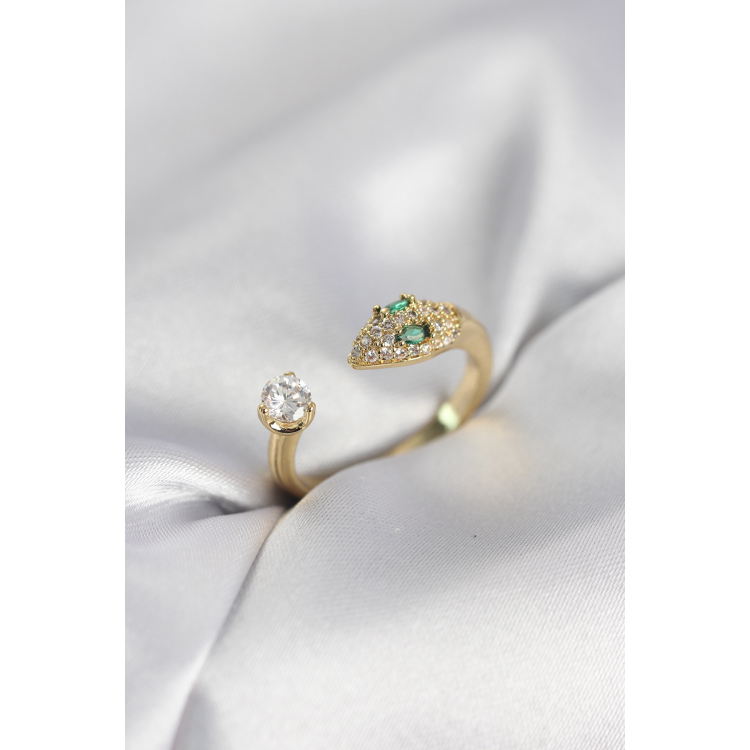 Yılan Model Zirkon Taşlı Gold Renk Kadın Yüzük 5886