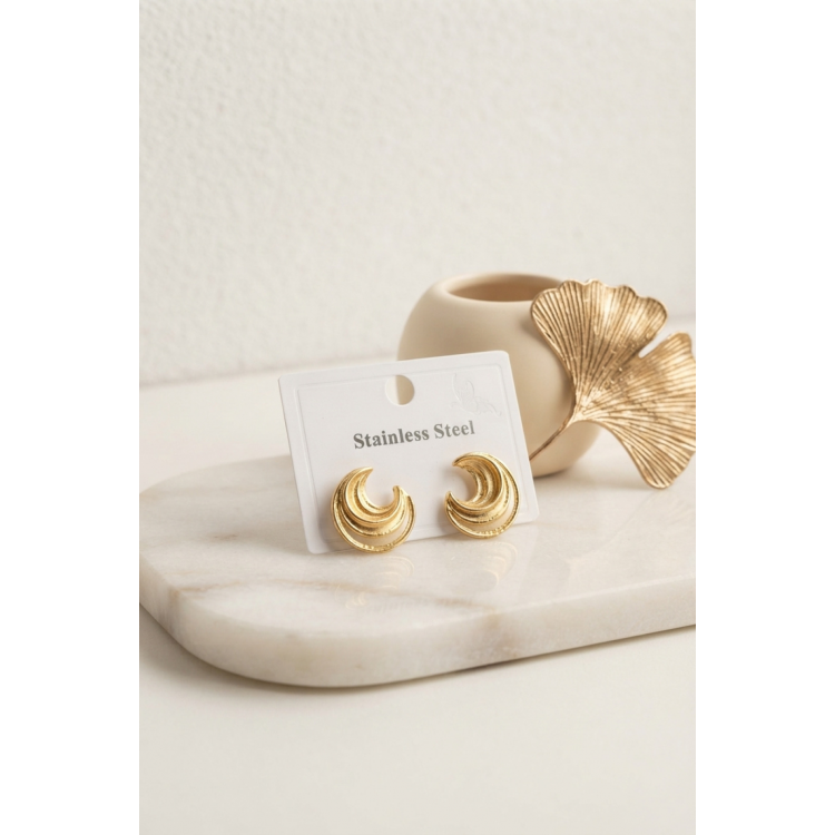 316L Çelik Gold Renk Ay Model Kadın Küpe 5886