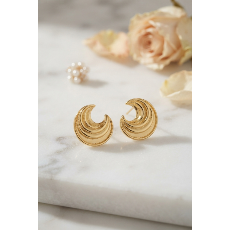 316L Çelik Gold Renk Ay Model Kadın Küpe 5886