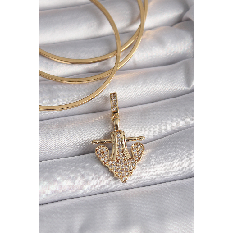Pirinç Gold Renk Zirkon Taşlı Çapa Model Ajda Charm 5886