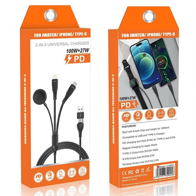 Ally 2x Type-c 100W-27W + Apple Watch İçin Type-c Şarj Kablosu-(5775)
