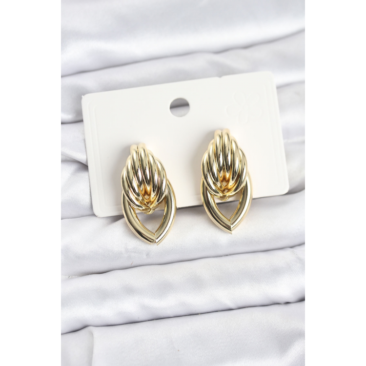 Pirinç Gold Renk Sarmal Damla Model Vintage Kadın Küpe 5886