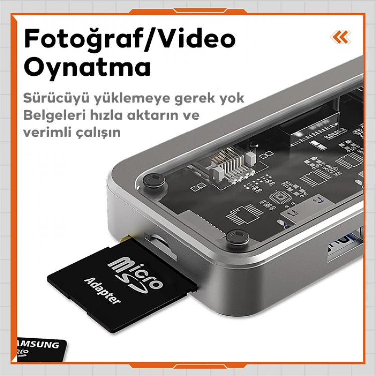 ALLY SW1V-PRO Type-c To USB3.0 3adet+ 3.5mm+ HDMI+ VGA+ SD + TF + Ethernet Çoğaltıcı Transparan Hub-(5775)