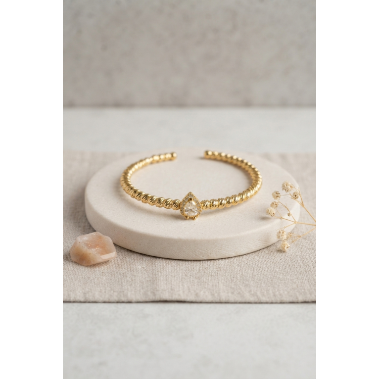 Gold Renk Dorika Model Damla Zirkon Taşlı Kadın Bileklik 5886