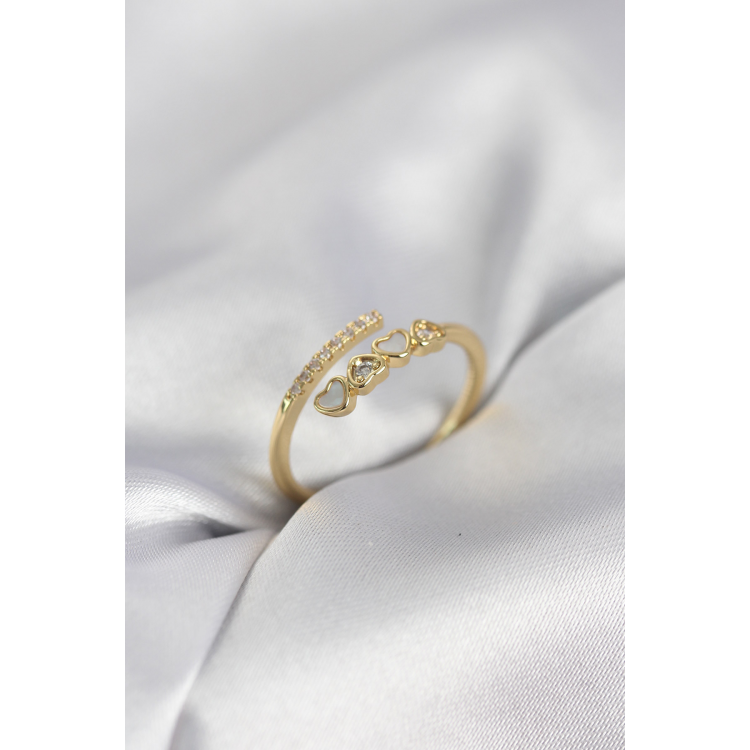 Gold Renk Zirkon Taşlı Minimal Kalp Model Kadın Yüzük 5886