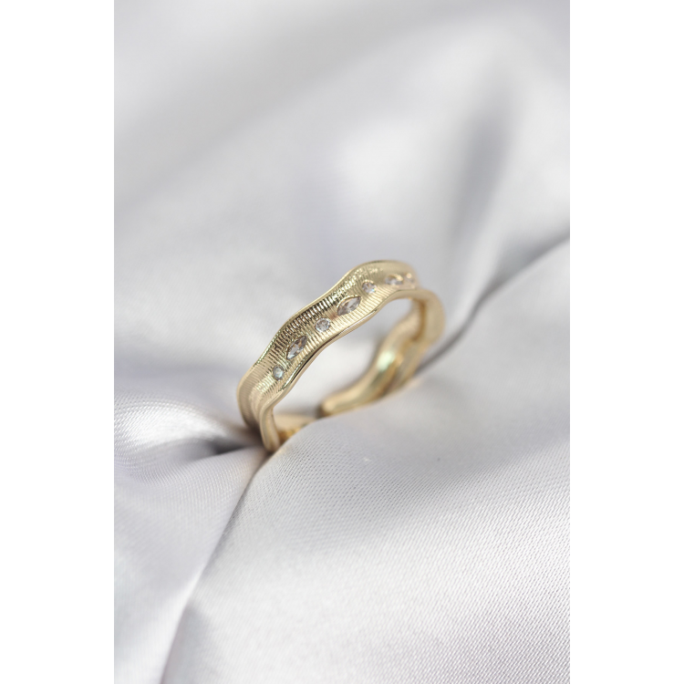 Gold Renk Su Damlası Model Zirkon Taşlı Kadın Yüzük 5886