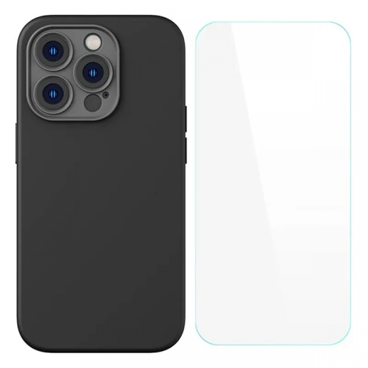 Baseus Liquid Silica iPhone 14 Pro Silikon Kılıf + Tempered Ekran Koruyucu Set-(5775)