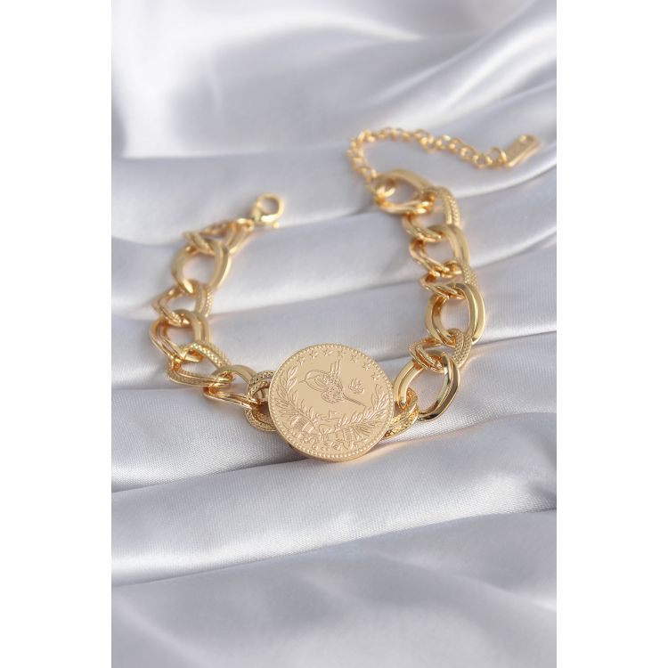 316L Çelik Gold Renk Reşat Altın Model Samanyolu Kadın Bileklik 5886