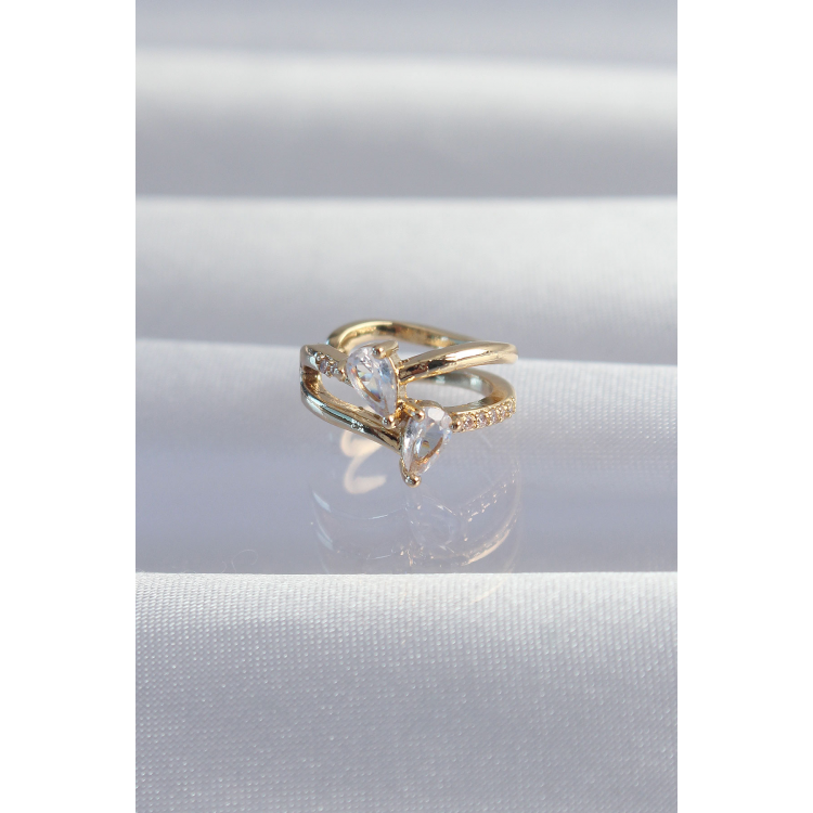 Pirinç Gold Renk Zirkon Taşlı Damla Earcuff Küpe 5886