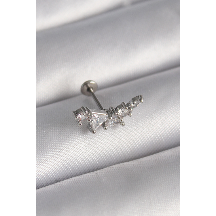 316L Çelik Gümüş Renk Zirkon Taşlı Tragus Piercing 5886