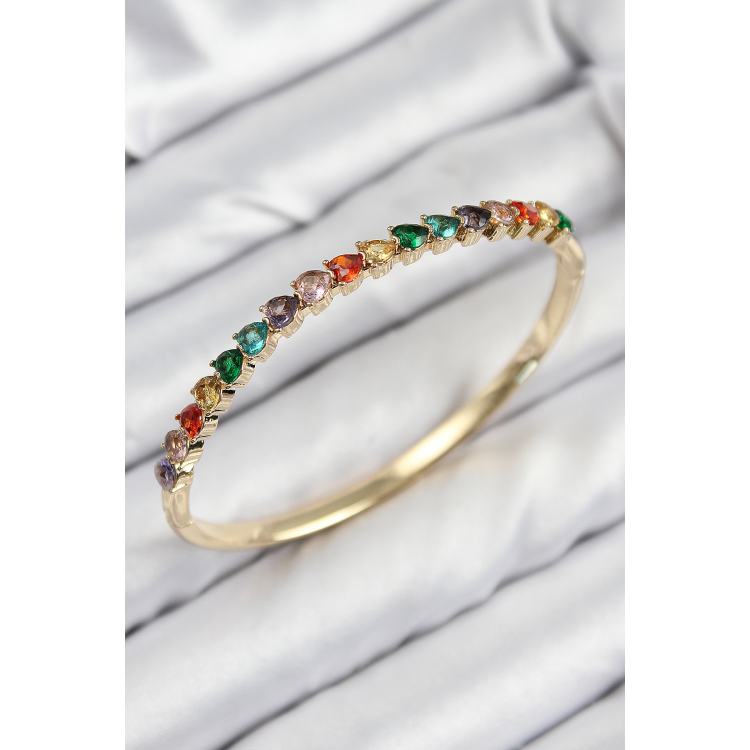 Pirinç Renkli Zirkon Taşlı Kalp Model Gold Renk Kadın Kelepçe 5886